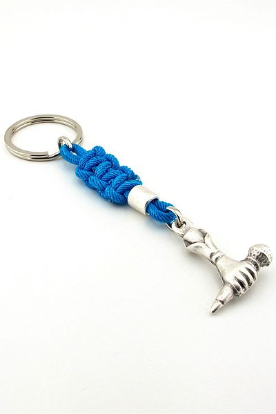 Solfera Rap Music Holding Microphone Hand Diss Blue Macrame Braided Metal Keychain Kc317