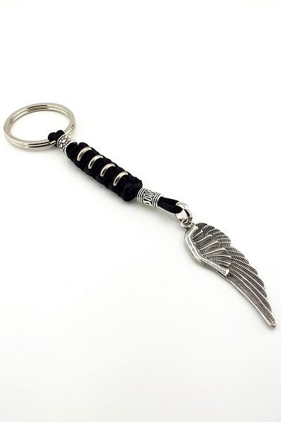Solfera Black Macrame Braided Metal Angel Wing Keychain (Kc318)