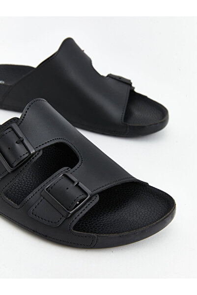 LC Waikiki Black Leather Look Men's Slippers