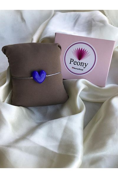 PEONY - peonyofficiall Blue Heart Glass Murano Bracelet Gray String Bracelet