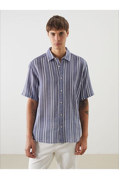LC Waikiki Lcw Vision Indigo Regular Fit Short Sleeve Striped Men's Shirt