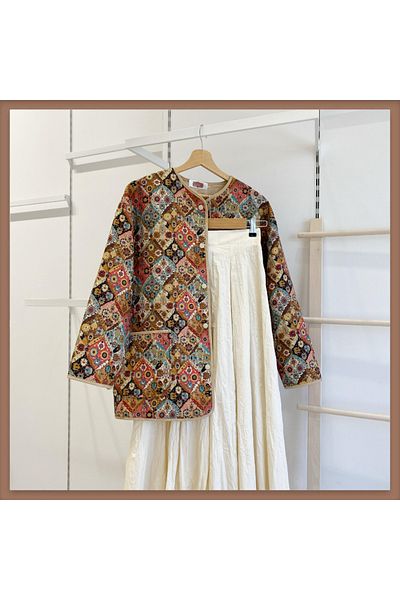 Faya Boutique Κρεμ μπουφάν με έθνικ σχέδιο