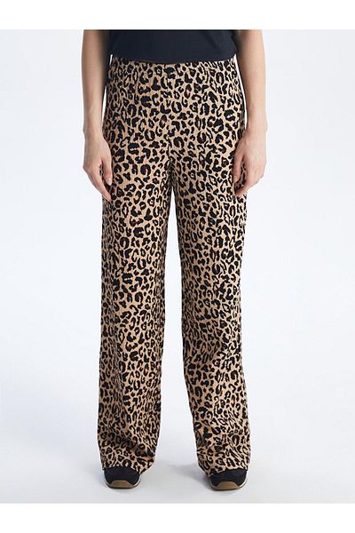 LC Waikiki Leopard Print Women's Trousers with Elastic Waist
