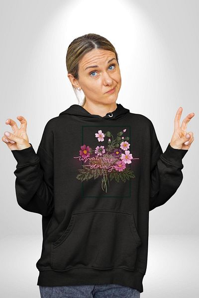 Soufeel What You Gonna Do Neon Flowers Women Men Printed Three Thread Black Hooded Hodie Sweatshirt