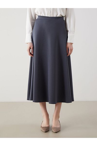 LC Waikiki Lcw Modest Gray Elastic Waist A-Line Skirt