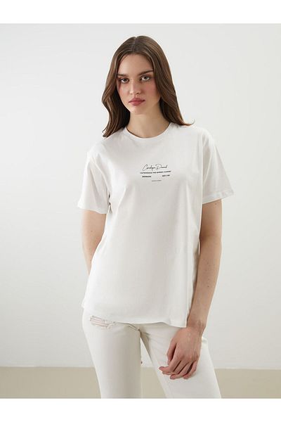 LC Waikiki Lcw Vision Ecru Crew Neck Printed Women's T-Shirt