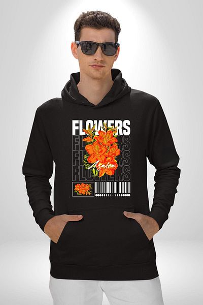 Soufeel Flowers Courtesy Street Style Women Men Printed Three Yarn Black Hooded Hodie Sweatshirt