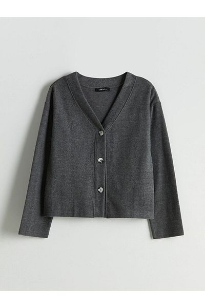 LC Waikiki Lcw Vision Anthracite V-Neck Women's Knitwear Cardigan
