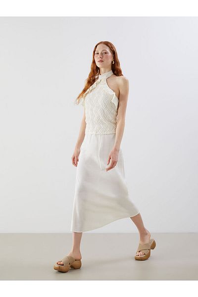 LC Waikiki Lcw Vision Ecru Elastic Waist Modal Blended Skirt