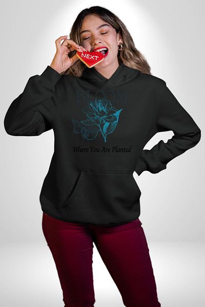Soufeel Pencil Butterfly Blooming Flower Women Men Printed Three Thread Black Hooded Hodie Sweatshirt