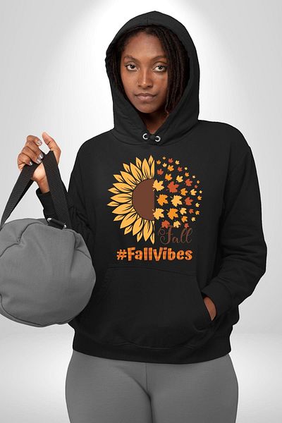 Soufeel Sun Flower Autumn Tutus Women's Men's Printed Three Yarn Black Hooded Hodie Sweatshirt