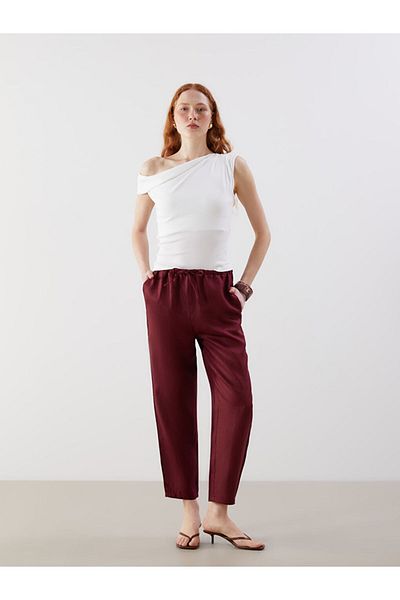 LC Waikiki New Season Carrot Cut Elastic Waist Linen Women's Trousers - S5Mf02Z8