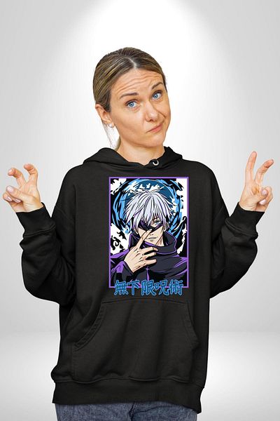 Soufeel Satoru Gojo Jujutsu Kaisen Anime Women Men Printed Three Thread Black Hooded Hodie Sweatshirt