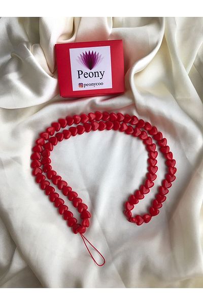 PEONY - peonyofficiall Red Heart Design Long Size Phone Charm Phone Strap Card Holder Can Be Worn on the Shoulder