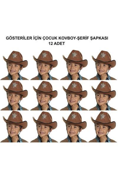 HSDemirci Καπέλο Σερίφη Καουμπόι Καφέ 12 Τεμάχια - Καπέλο για Μεταμφιέσεις, Π...
