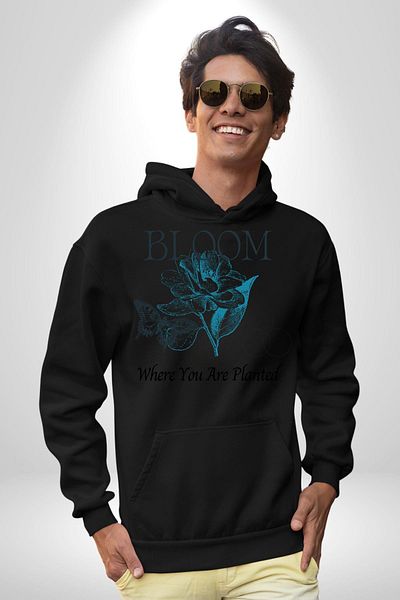 Soufeel Pencil Butterfly Blooming Flower Women Men Printed Three Thread Black Hooded Hodie Sweatshirt