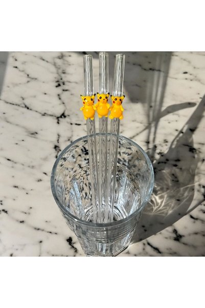 nazarboncuğu Pikachu Glass 3-Piece Straw Set