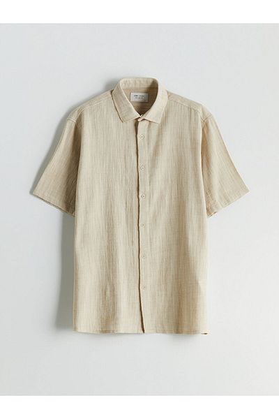 LC Waikiki Ανδρικό πουκάμισο με κοντό μανίκι LCW Vision Brown Regular Fit