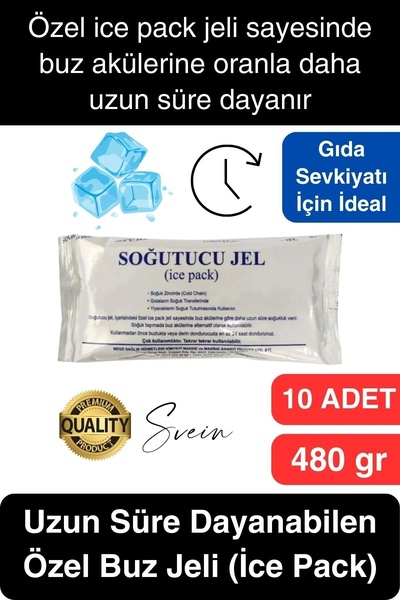 Svein 10 Adet 480 gr Soğutucu Jel Poşet Buz Aküsü Yolculuk Seyahat Yiyecek İç...