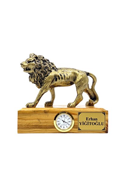 hediye arıları Kişiye Özel Saatli Tasarım ve Ahşap Kaideli Aslan Heykeli - As...