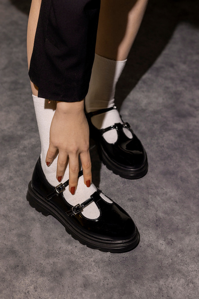 MYPOPPİSHOES Siyah Rugan 3 Cm Topuklu Ayakkabı Sosa