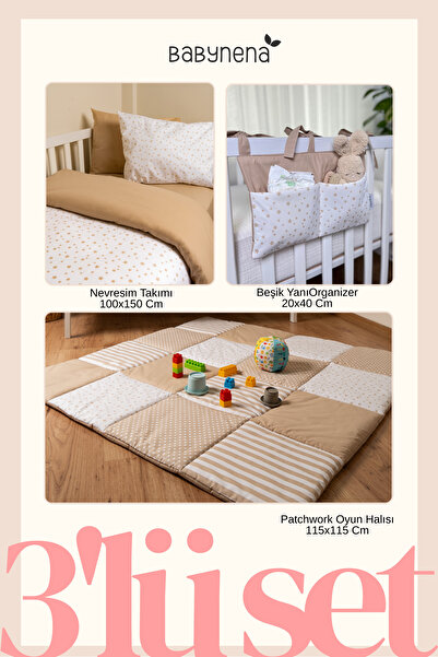 BABYNENA Oyun Halısı, Nevresim Takımı, Beşik Yanı Organizer 3'lü Set