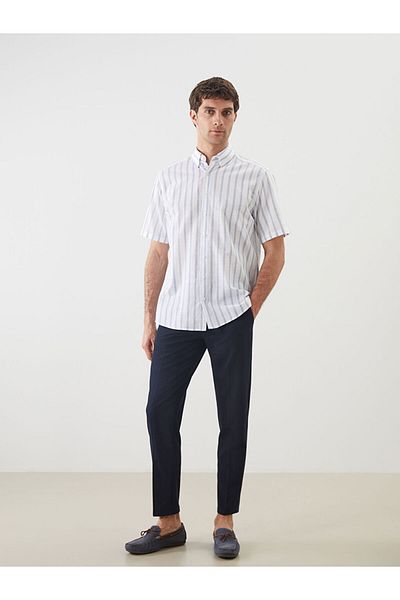 LC Waikiki Regular Fit Short Sleeve Striped Linen Look Men's Shirt