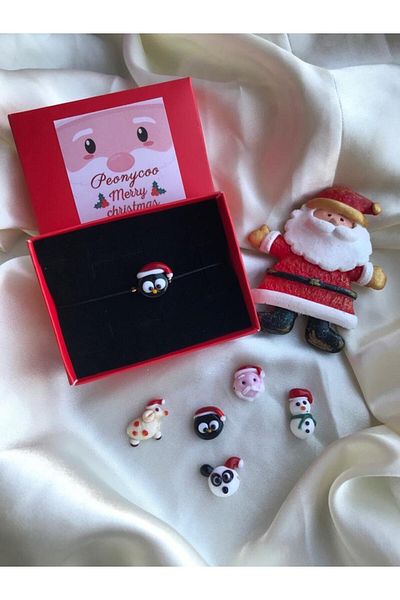 PEONY - peonyofficiall New Year Owl Santa Claus Hat Glass Murano Bracelet Black String Christmas Themed Christmas Bracelet