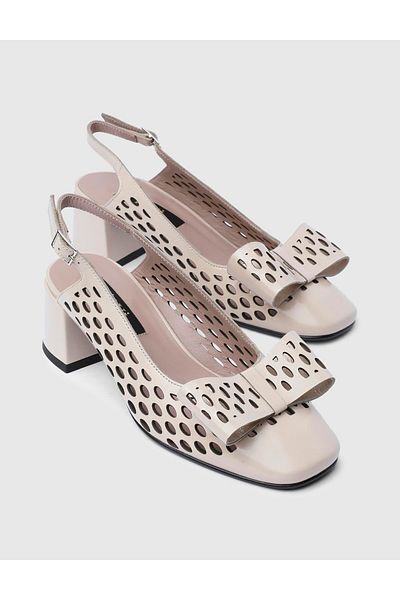 İLVİ Pallag Genuine Patent Leather Women's Beige Heeled Sandals