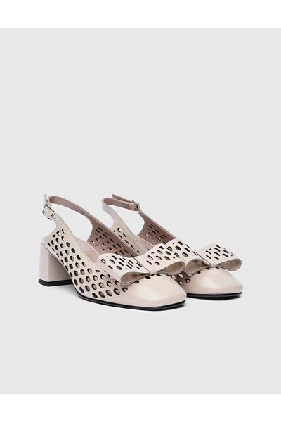 İLVİ Pallag Genuine Patent Leather Women's Beige Heeled Sandals