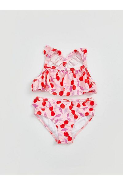 LC Waikiki Σετ μπικίνι για κορίτσια LCW Kids Pink Cherry Printed