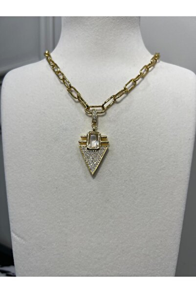 Store Altın Kaplama Zirkon Taşlı Üçgen Charm Kolye