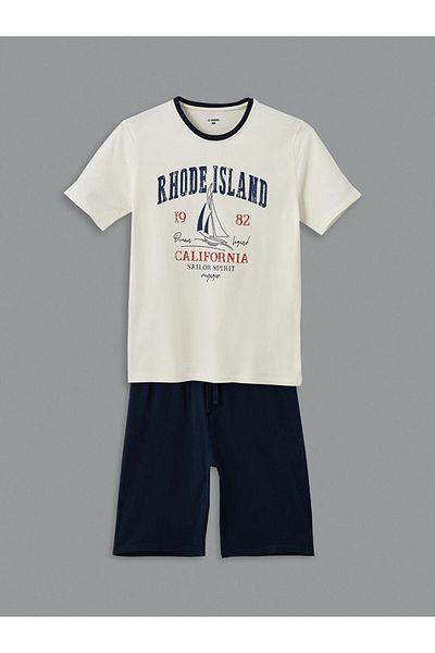 LC Waikiki Ecru Standard Fit Men's Shorts Pajama Set