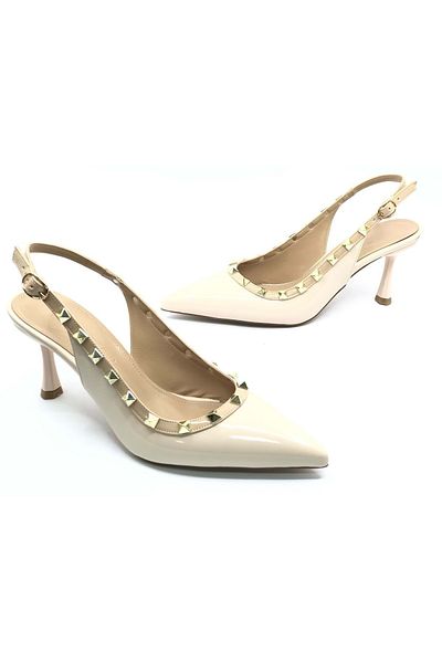 KCMN Feles Staple Strip Detailed Open Back Stiletto Women's Heeled Shoes Ten