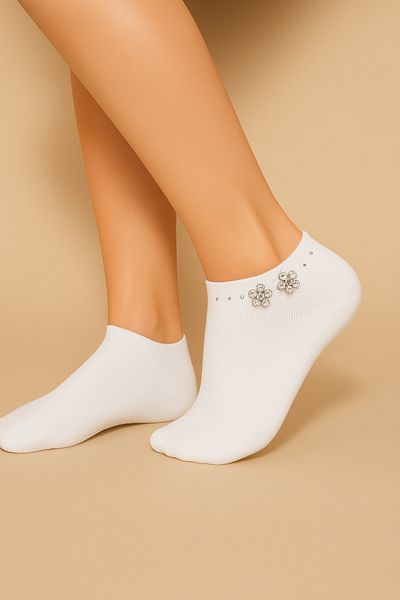 Özlem White Stone Detailed Women's Short Socks