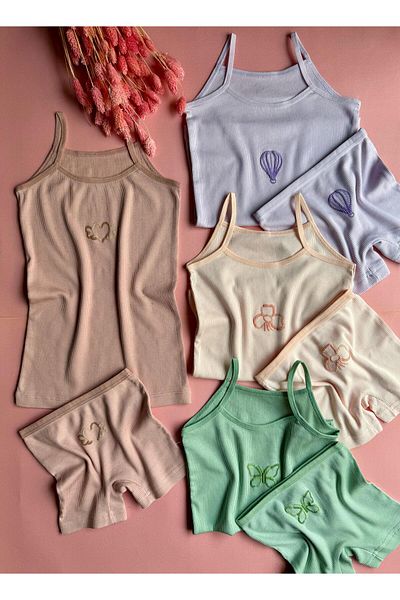 VicTroy Girls' 4 Pieces, Your Most Valuable Modal Fabric Embroidered Undershirt and Shorts Set
