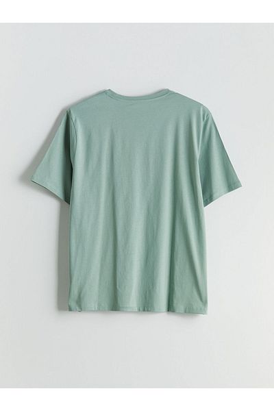 LC Waikiki Green Crew Neck Printed Combed Cotton Men's T-Shirt