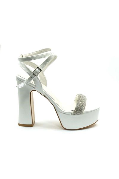 Kids Club Shoes Pantofi de seara de dama Feles cu platforma inalta de 13 cm cu o singura banda cu toc, piatra ALBI