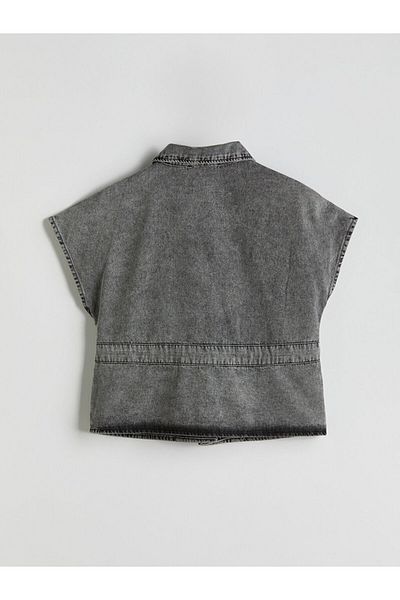 LC Waikiki Natuvera Black Shirt Collar Women's Jean Vest