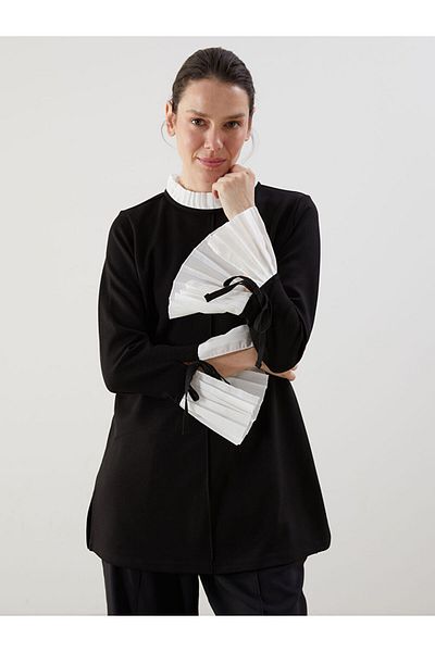 LC Waikiki Lcwaikiki Classic Black Ruffle Stand Collar Women's Tunic