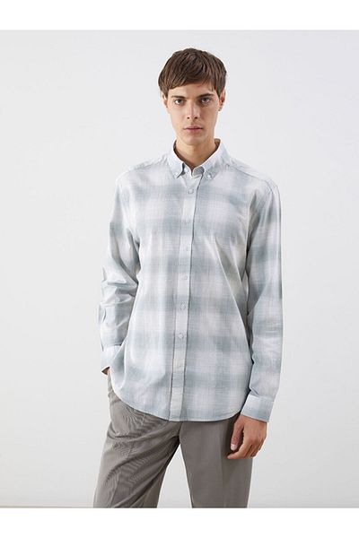 LC Waikiki Green Regular Fit Long Sleeve Plaid Men's Shirt