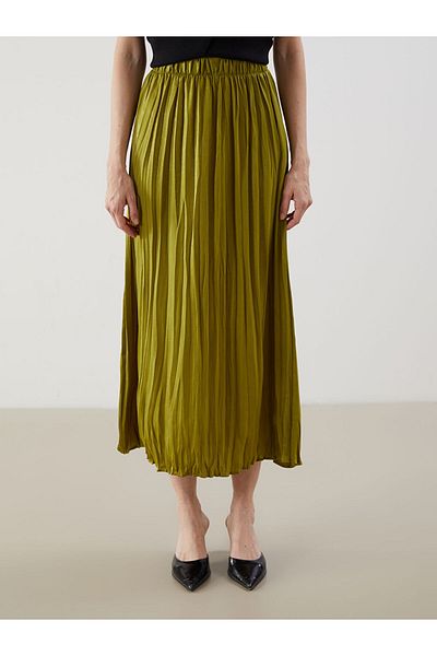 LC Waikiki Lcwaikiki Classic Khaki Elastic Waist Pleated Skirt