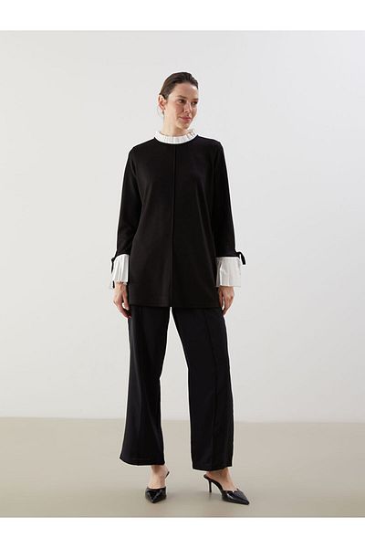LC Waikiki Lcwaikiki Classic Black Ruffle Stand Collar Women's Tunic
