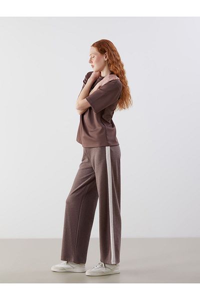 LC Waikiki Lcw Vision Brown Women's Knitwear Trousers with Elastic Waistband and Stripe Detail
