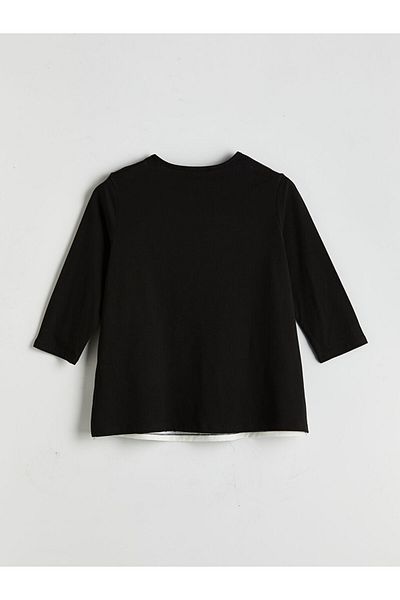 LC Waikiki Lcw Grace Black Crew Neck Print Women's Blouse