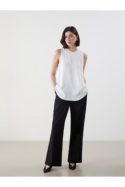LC Waikiki Lcw Modest Ecru Crew Neck Women's Blouse