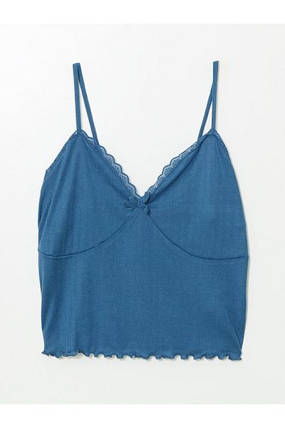 LC Waikiki Set pijama pentru femei LCW DREAM albastru cu decolteu în V cu pantaloni scurți