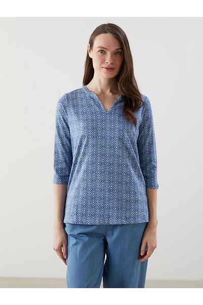 LC Waikiki Lcw Grace Indigo Women's Blouse with Escaped Collar Print