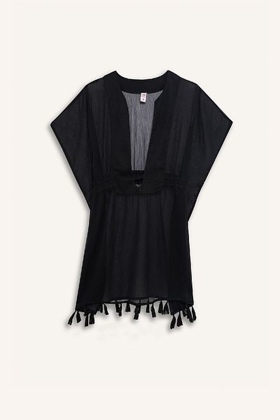 DeFacto Schwarzer Chiffon-Kimono-Fall In Love Z9958az24sm