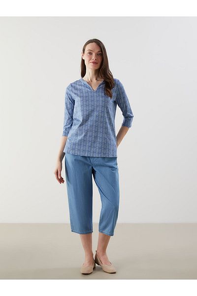 LC Waikiki Lcw Grace Indigo Women's Blouse with Escaped Collar Print